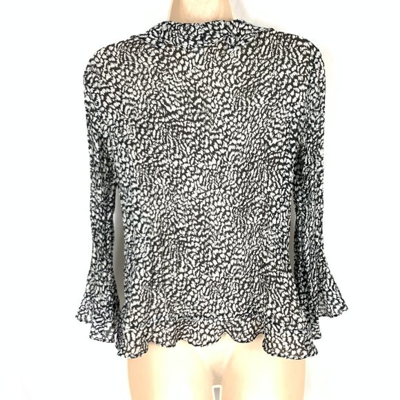 3/$25 Allison Taylor Ruffled Print Silk Blouse S - Picture 2 of 7